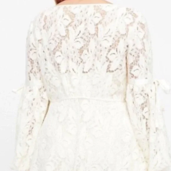 Free people Ruby Cream Sheer Lace Puff Sleeves Dress Sz Xs NWT